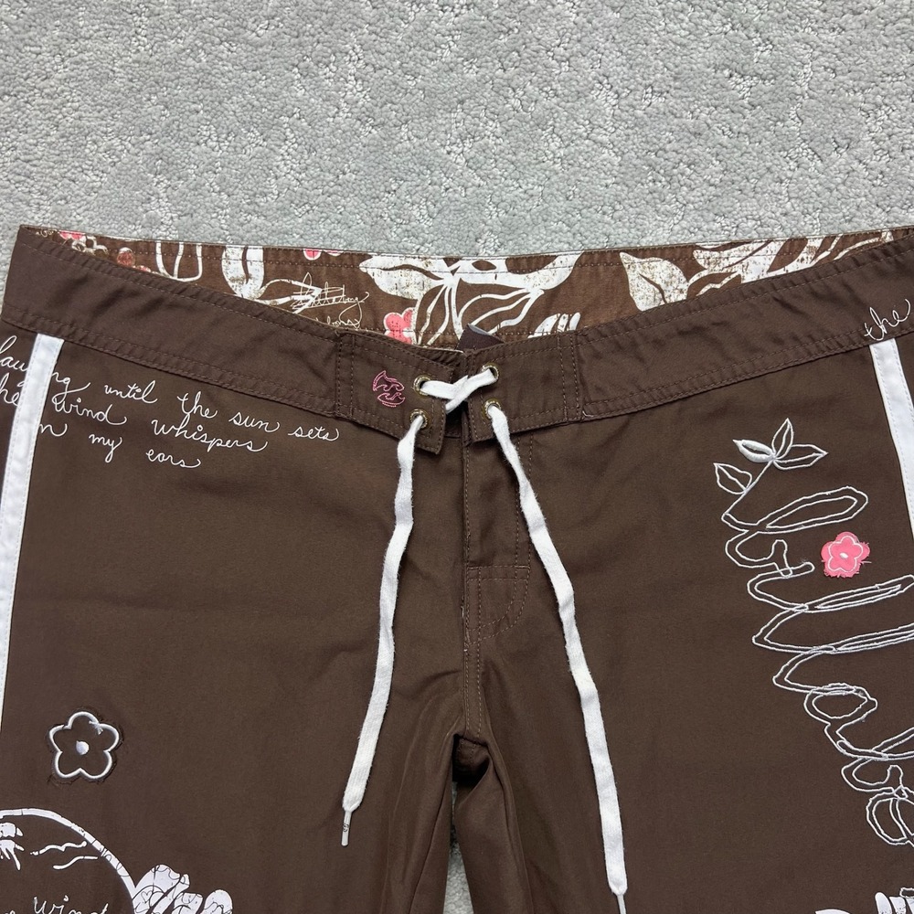 Billabong Board Shorts Womens Size 11 Brown White Floral Swim Surf Beach Y2K - Picture 2 of 15